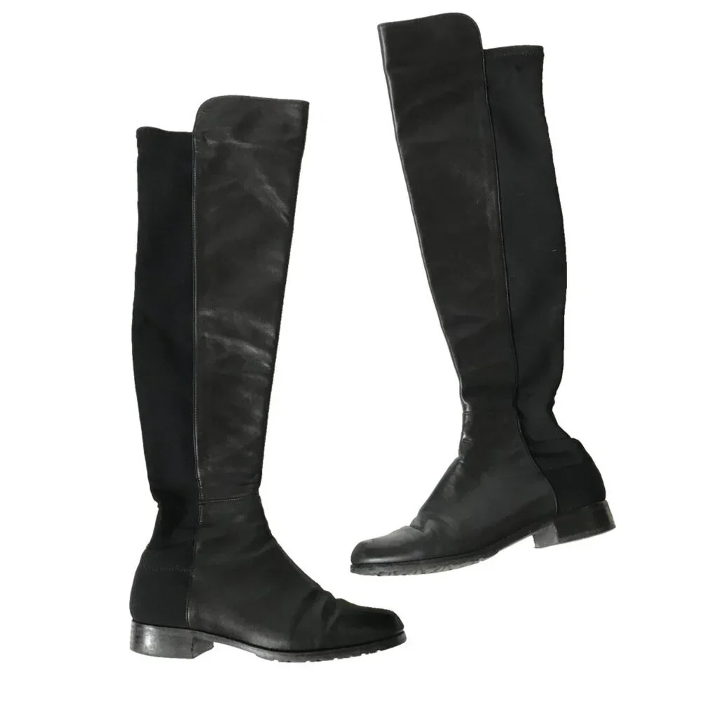 Stuart Weitzman Keelan Boots Womens 7.5 Black Leather Over the Knee High Stretch